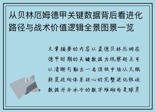 从贝林厄姆德甲关键数据背后看进化路径与战术价值逻辑全景图景一览